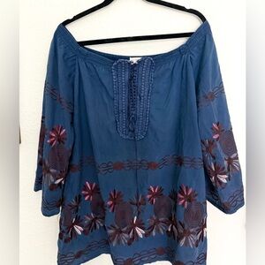 Sundance Tunic Embroidered Floral Boho Peasant Hippie Top Size XL